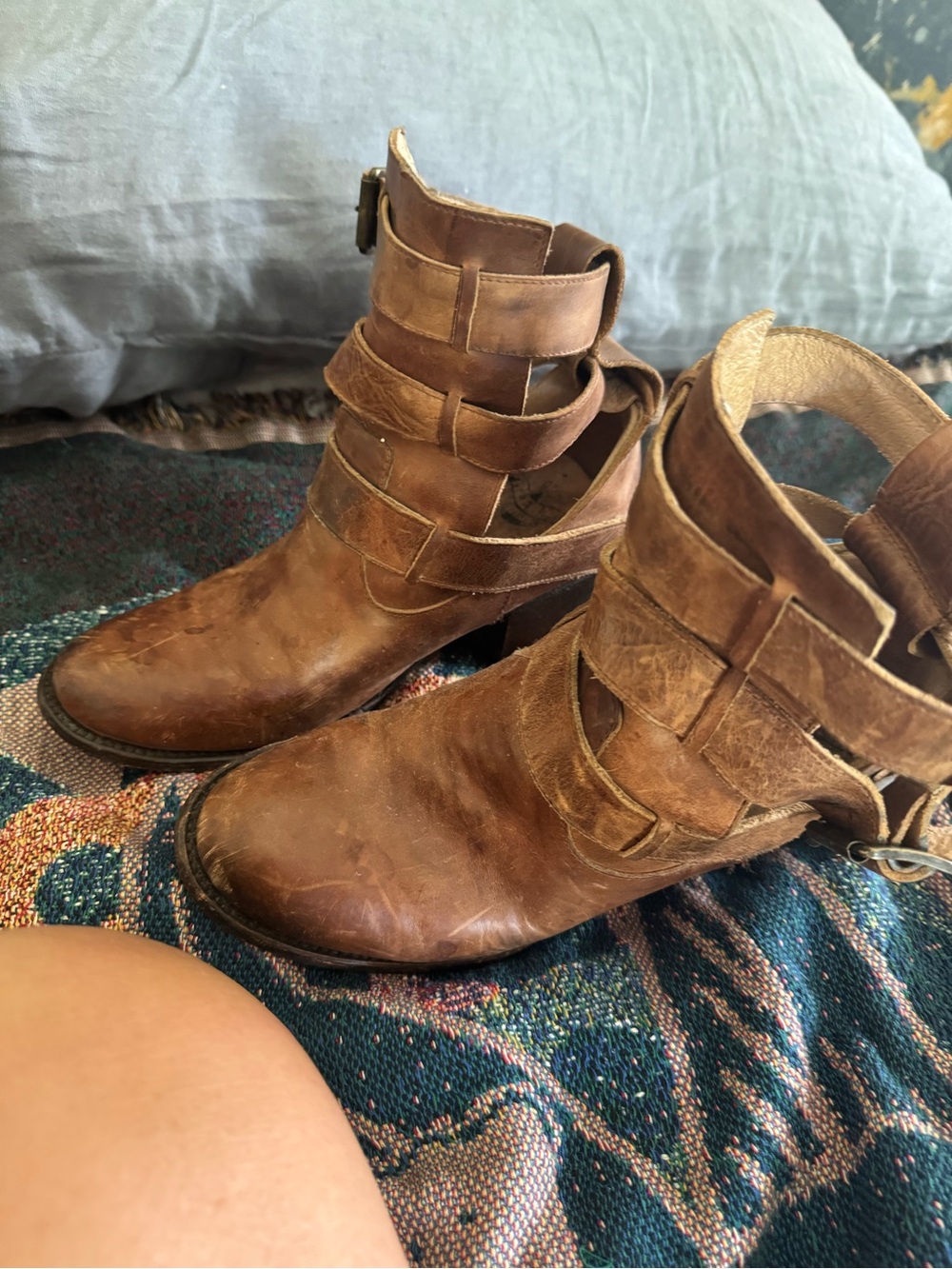 freebird Brown Leather Cutout Ankle Boots